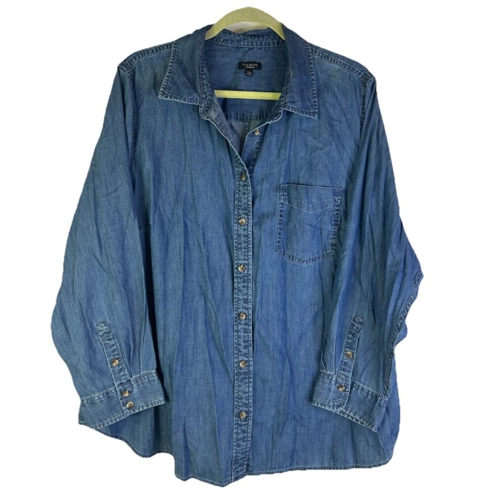 Talbots Chambray Denim Button Front Pocket Shirt - image 1